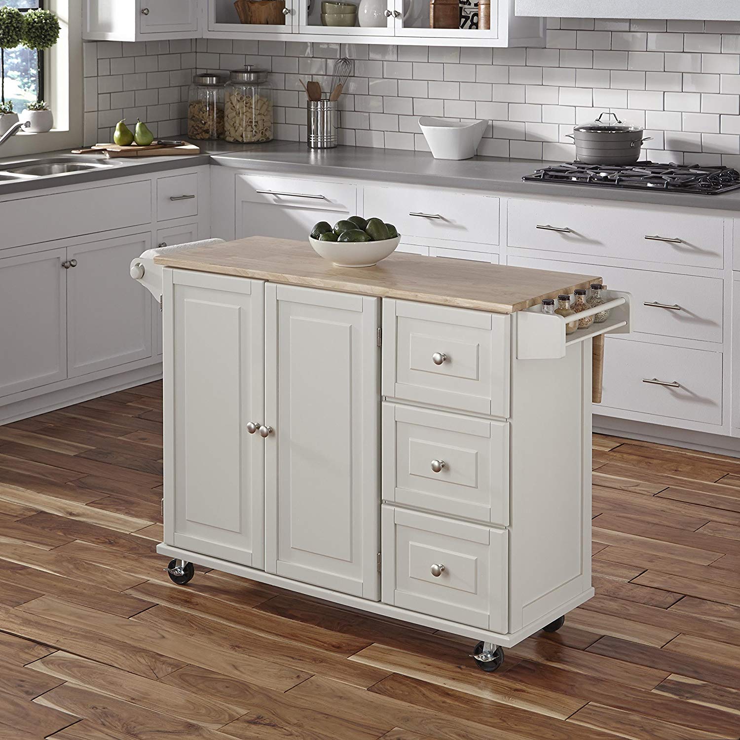 Liberty White Kitchen Cart with Wood Top by Home Styles. 