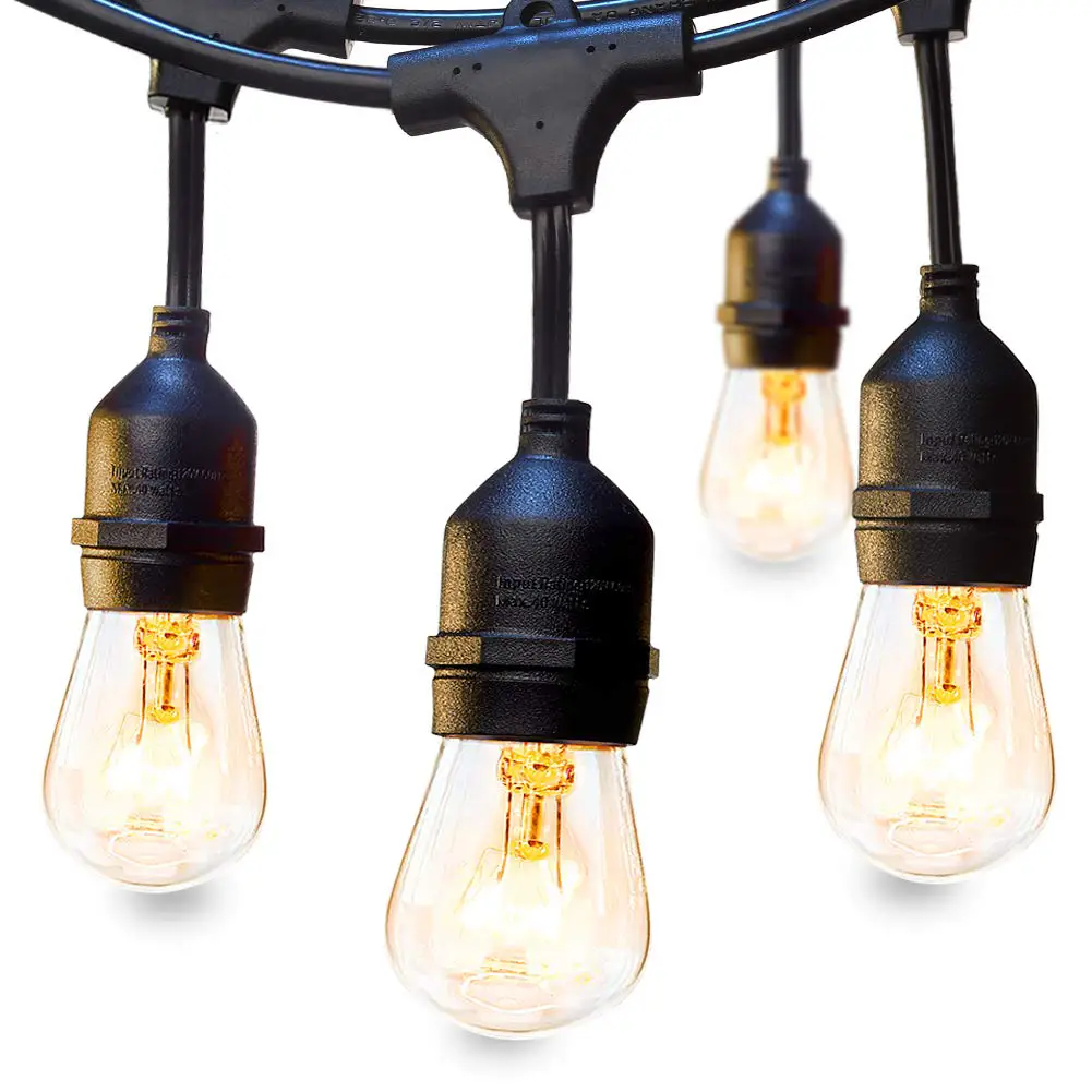 Addlon 48 FT Outdoor String Lights Commercial Great Weatherproof Strand Edison Vintage Bulbs 15 Hanging Sockets